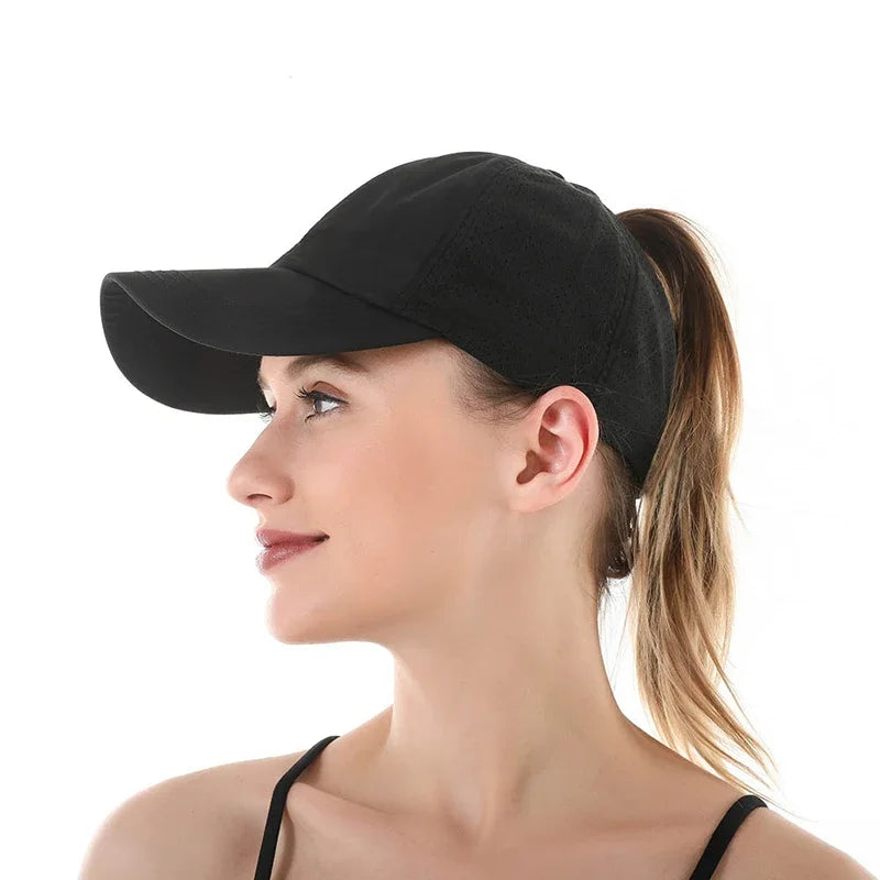 Casquette de baseball d'été, tenue de golf, casquette de sport et de loisirs à bande croisée pour queue de cheval, casquette à visière en forme de bec de canard en maille à séchage rapide