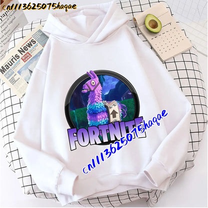 FORTNITED Sweat-shirt pullover com capuz de manga comprida para criança, menina e menino, streetwear, moda anime, roupa infantil, top para bebé, presente