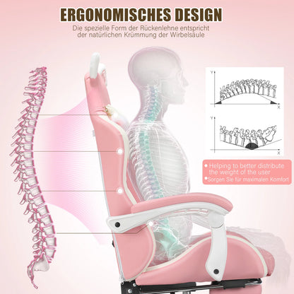 Cat Ear Gaming Chair with Footrest, Ergonomic Computer Gaming Chair with Lumbar Support, Adjustable Height 360° Swivel Racing Chair