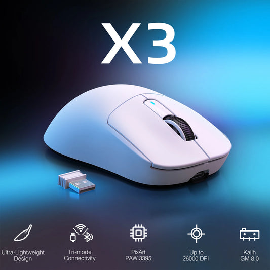 ATTACK SHARK X3 trådlös gamingmus, 49g ergonomisk PC-mus, trippellägen, PAW3395 26K DPI optisk sensor, programmerbara knappar