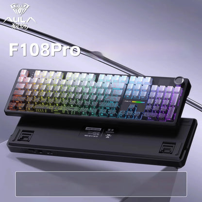 AULA F108 PRO Mechanische Tastatur Custom 100%-Layout RGB-Hintergrundbeleuchtung Kabellos Bluetooth Hifi-Switch Gaming-Tastatur
