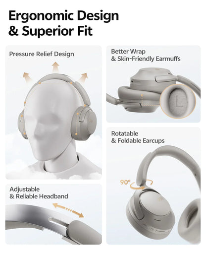 Casque sans fil Bluetooth 6.0 QCY BH25H3SA avec audio spatial 3D, réduction de bruit active adaptative -56 dB, haut-parleur de 53 mm, casque pliable supra-auriculaire