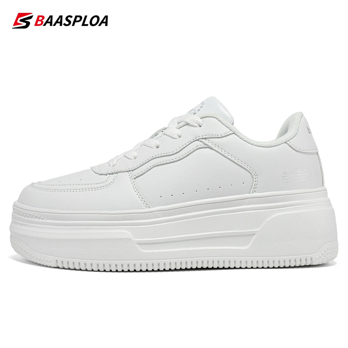 Baasploa Women Platform Sneakers Fashion Leather Casual Thick Soled Shoes for Women Comfort White Skateboarding Shoes Non-Slip