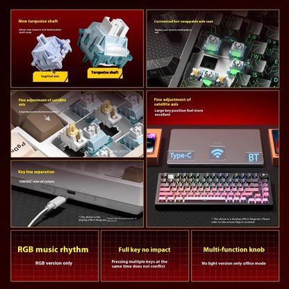LEOBOG Hi75C Mechanische Tastatur 3Mode/Kabelgebundenes Kit Hot-Swap mit Drehknopf RGB Aluminiumlegierung Gasket Hi75C Tastatur-Kit PC Custom Geschenk