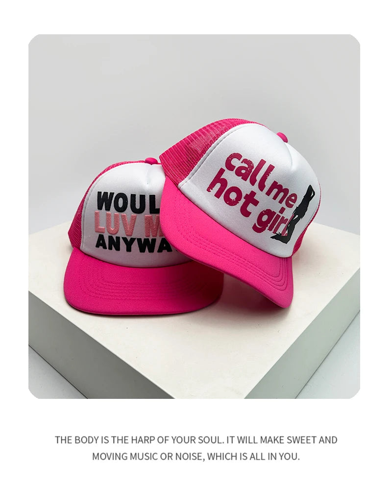 Cappelli da baseball unisex nuovi con color block, stampa lettering e ricamo, stile hip hop, rete traspirante, visiera parasole, trucker street versatili