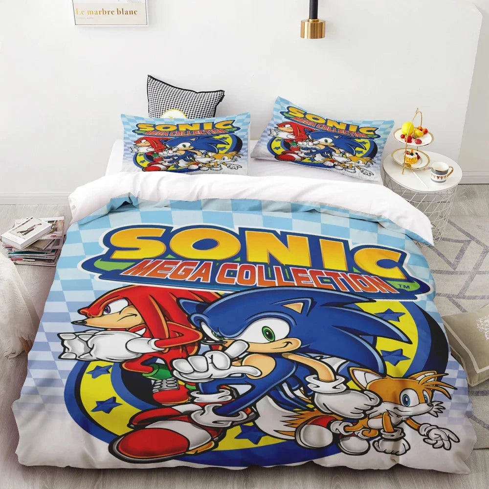 Dynebetræk Sonic 3D Eksklusivt tegneserie-anime-sengetøjssæt med digitaltryk til ungdom, hjem og børn – drenge