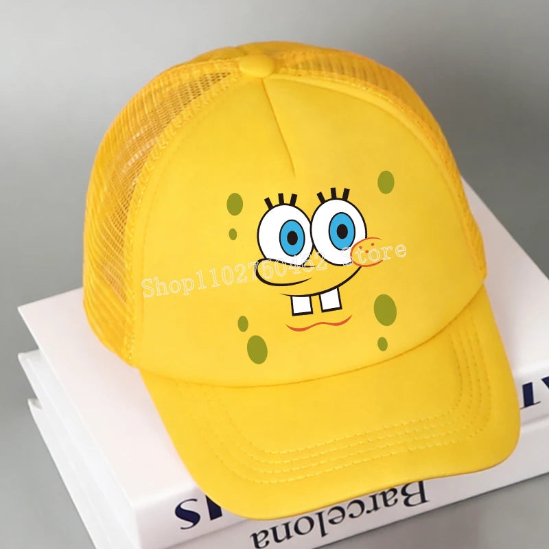 SpongeBobs Baseball Cap Kids Adult Kawaii Expression Sun Hat Summer Breathable Mesh Sunbonnet Outdoor Sports Headgear Gift New