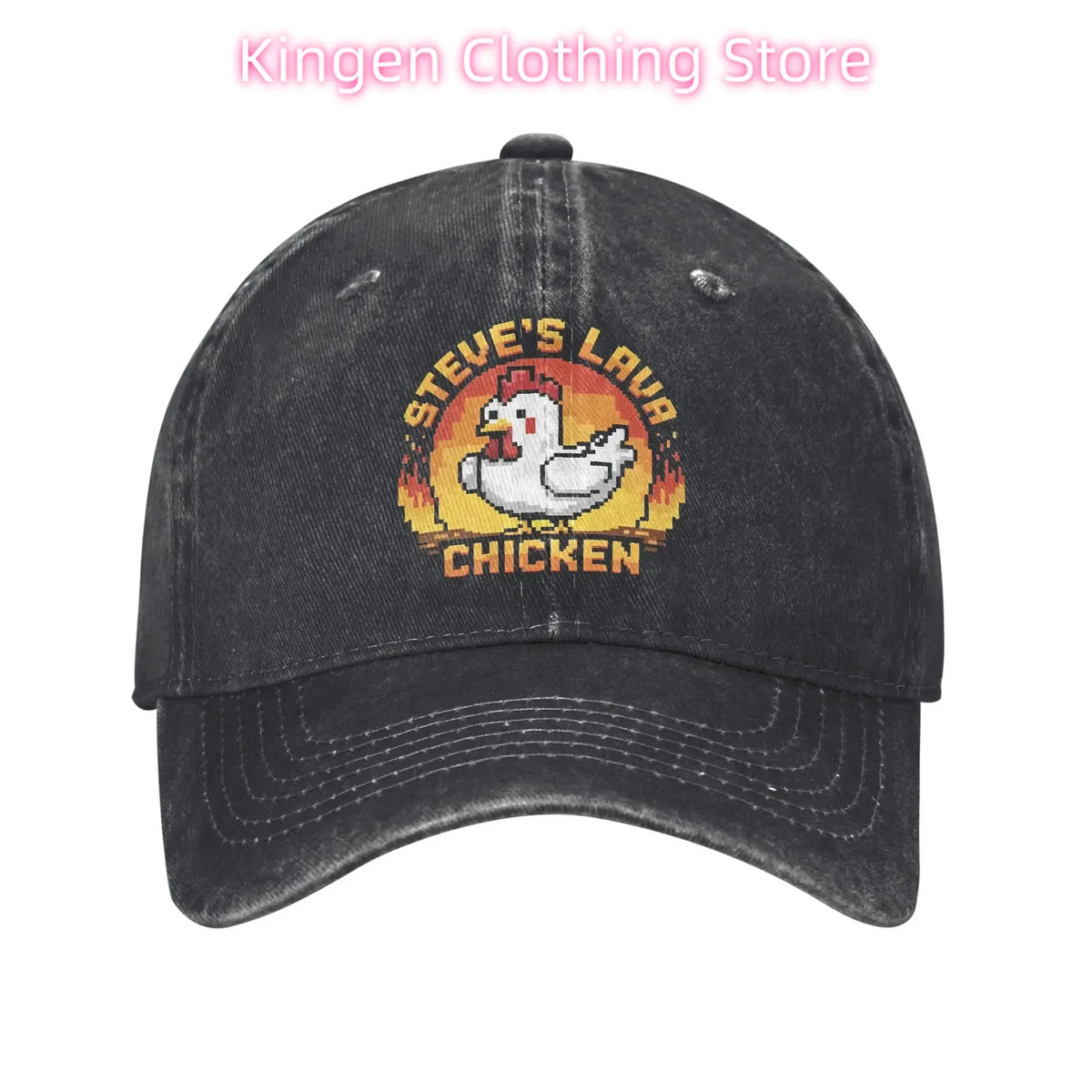 Cappellino da baseball unisex "Chicken Jockey Lava Chicken Print Steves Hat" in stile vintage, lavato e consumato, regolabile