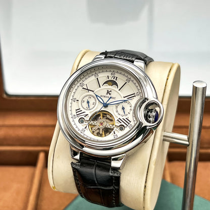 European and American Style Luxury Brand Series of High-End Business Men's Mechanical Watches, Round Dial, Skeleton Design, Automatic Winding, Leather Strap, Multi-Function Display, Tourbillon Men's Watch, Fashionable Accesso