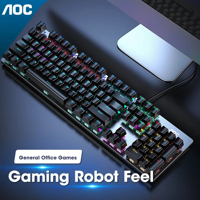 GK410 104 Keys Metal Panel Mechanical Keyboard RGB Light Green Black Tea Axis Esports Full Non-Impact Game Computer Keyboard