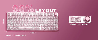 YUNZII X98 Pink QMK/VIA Wireless Transparent RGB Keyboard, Hot-Swap Gasket Mechanical Gaming Keyboard, Pre-lubed Knob Keyboard