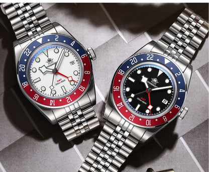 Montre de plongée pour homme ADDIESDIVE GMT515-24H – Étanchéité 200 m, verre bombé, revêtement luminescent BGW9, boîtier en acier inoxydable, affichage analogique