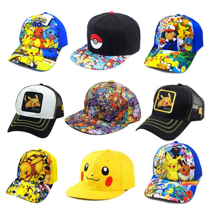 Pokémon-baseballkasket, Pikachu-hat, Pokémon-cosplay-hiphop-kasket til piger, drenge, børn, anime-figurer, legetøj, gave, tegneseriehat