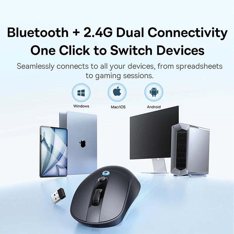Baseus EM2 Ergonomic Wireless Mouse Bluetooth 5.3 Rechargeable Silent Mouse, Ultra-Light Bluetooth & 2.4G Wireless Mouse with Customizable Buttons, 4000 DPI Type-C Charging