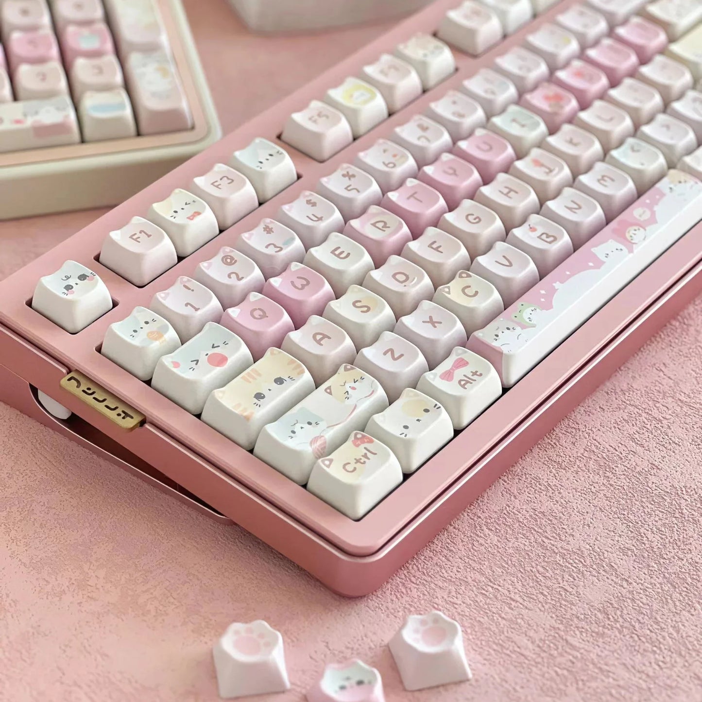 Pink Meow Keycaps Cute Cat Head MAO Cherry Profile PBT Key Cap For Gift Mechanical Keyboard KeyCap Keyboards Accessories