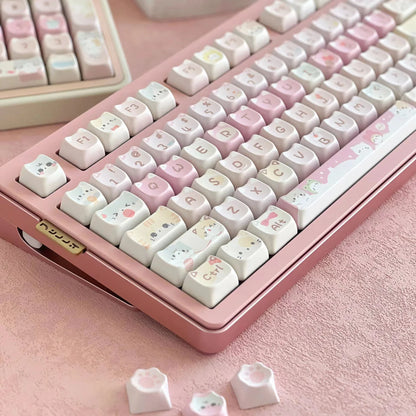 Pink Meow Keycaps Cute Cat Head MAO Cherry Profile PBT Key Cap For Gift Mechanical Keyboard KeyCap Keyboards Accessories