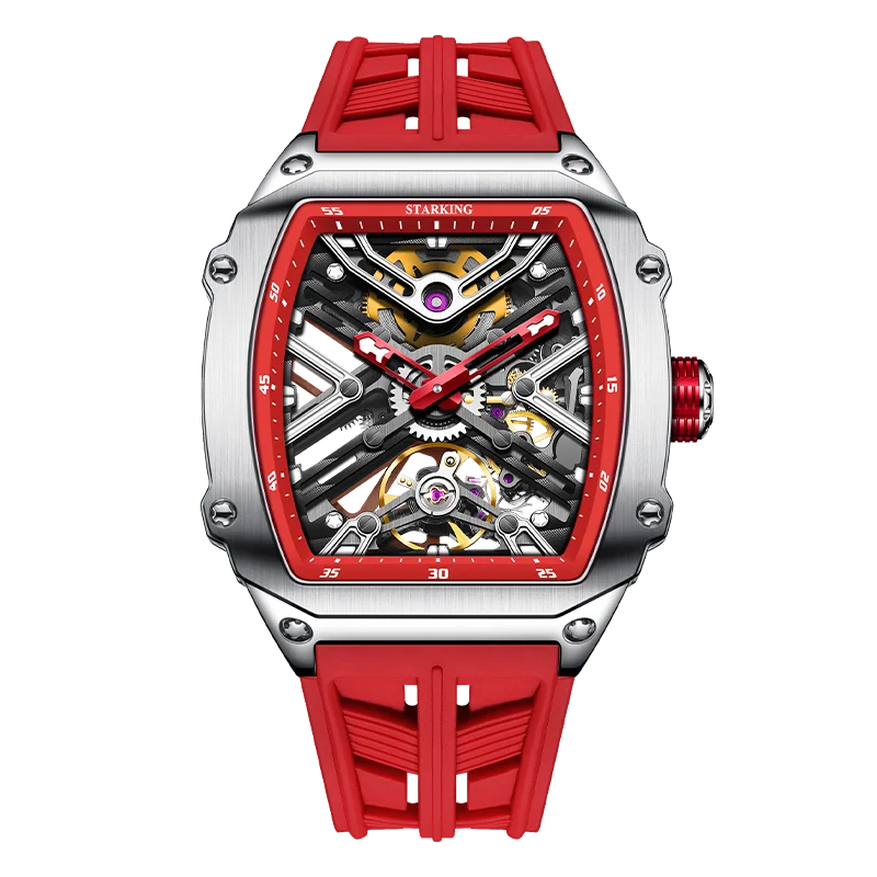 STARKING Men's Waterproof Sports Mechanical Watches Wear-resistant Silicone Strap Automatic Watch Luminous Tonneau Luxury Watch