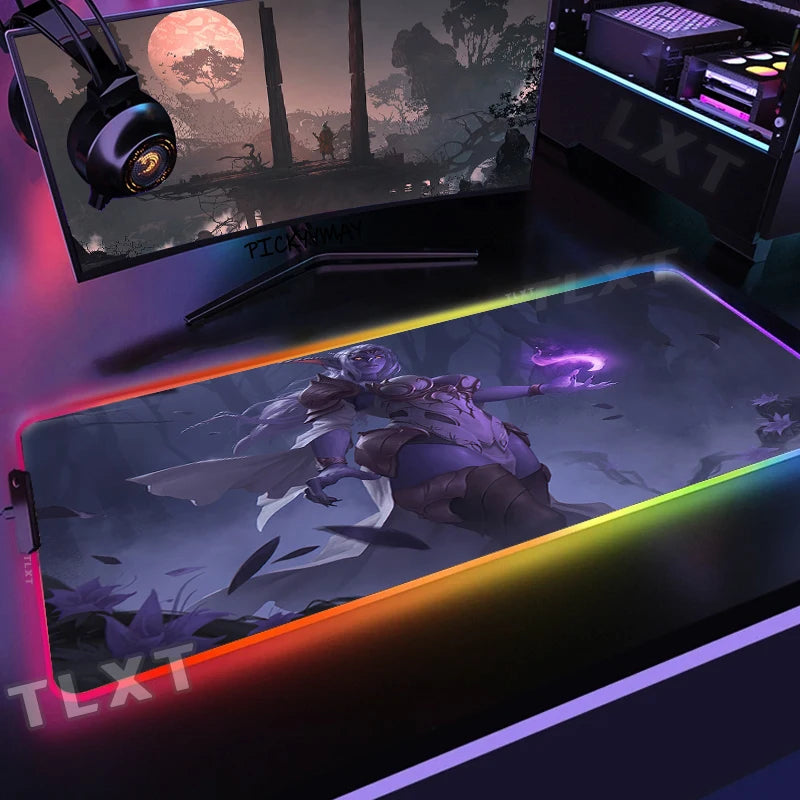 World Of Warcraft RGB Mousepad Large Gaming Mousepads Luminous Mouse Pad WOW Big Desk Pad LED Mouse Mat Backlit Keyboard Mats