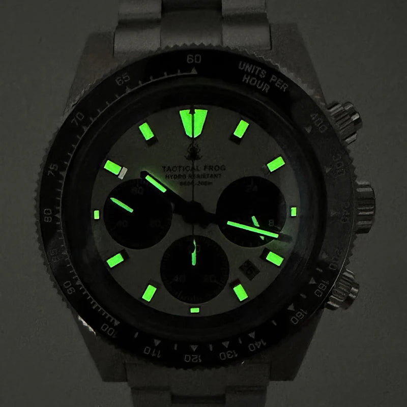 Relógio cronógrafo masculino Tactical Frog de 41mm, movimento Solar Quartz VS75, resistente à água, safira, luminosidade verde C3, relógio de pulso de quartzo