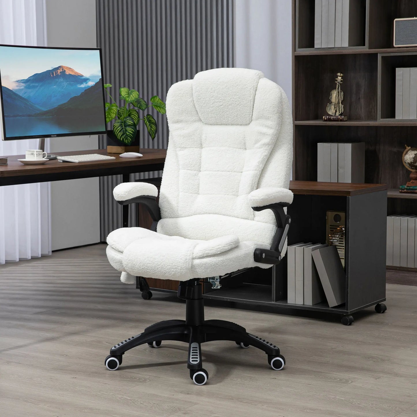 High-Tech Executive Office Chair with& Lumbar Heating,360° Swivel BreathableFabricChair with Remote Control, 120kg Load Capacity