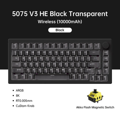 Tastiera magnetica Akko 5075 V3 HE 75% — tastiera gaming meccanica personalizzata, Rapid Trigger 0.005mm, polling rate 8K, ARGB