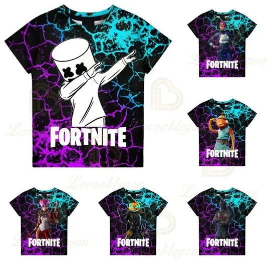 Otroška majica Fortnite za dečke, poletni otroški zgornji del s 3D zabavno grafiko igre Battle Royale, majica za malčke in deklice