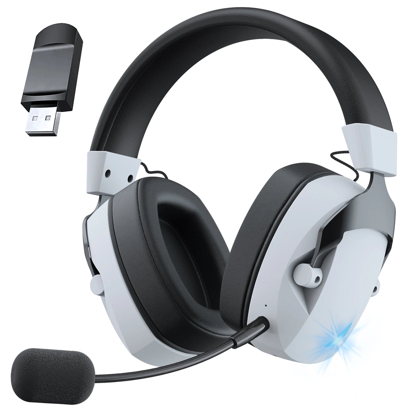 Gaming-Headset mit abnehmbarem Mikrofon mit Geräuschunterdrückung – kabelloses 3-Modi-Gaming-Headset mit Bluetooth 5.3, 2.4G USB und kabelgebundenem 3.5mm-Anschluss sowie 50mm-Treibern
