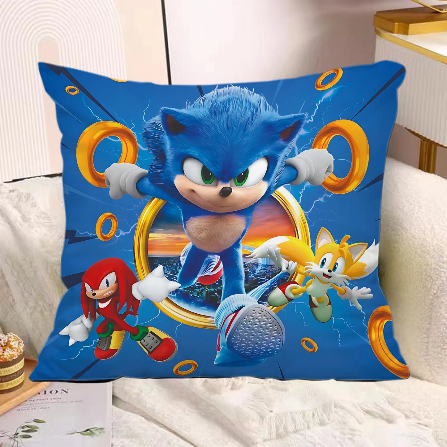 Cartoon Pillow Covers Cartoon Sofa Decorative Home Double-sided Printing Short Plush Cute Cushion S-Sonic The H-Hedgehog Cover