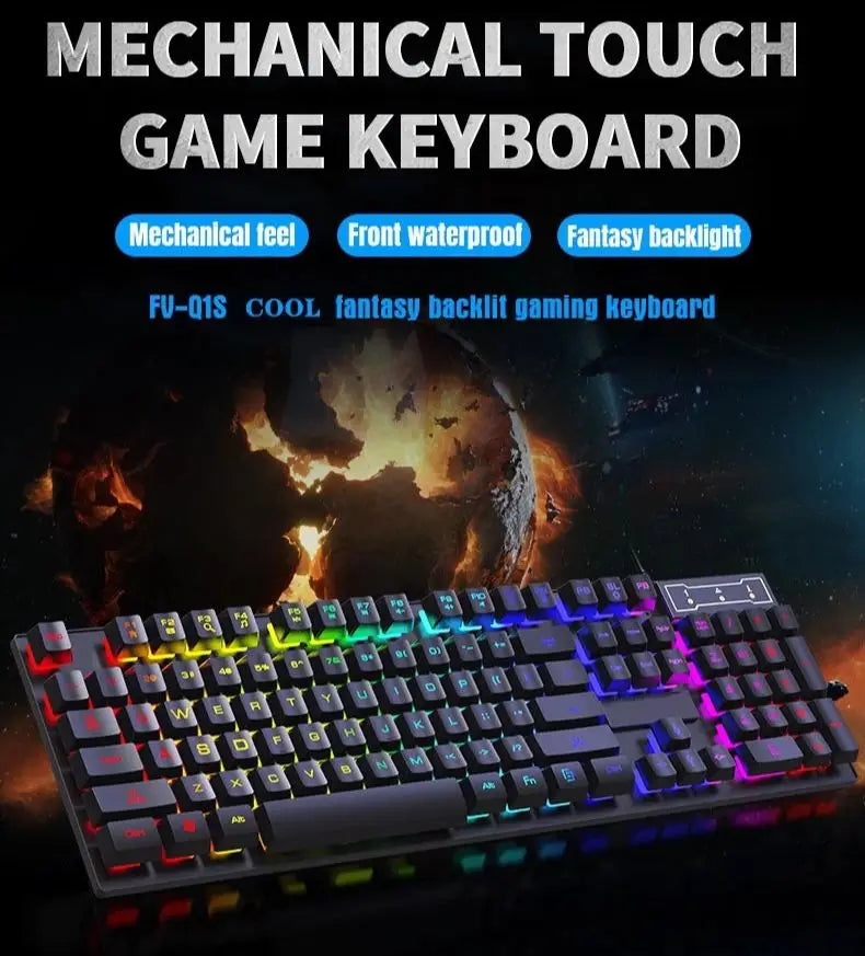 Set tastiera e mouse cablati da gaming ergonomici con tastiera 104 tasti, retroilluminazione RGB con effetto respiro, per computer, laptop, gamer e ufficio