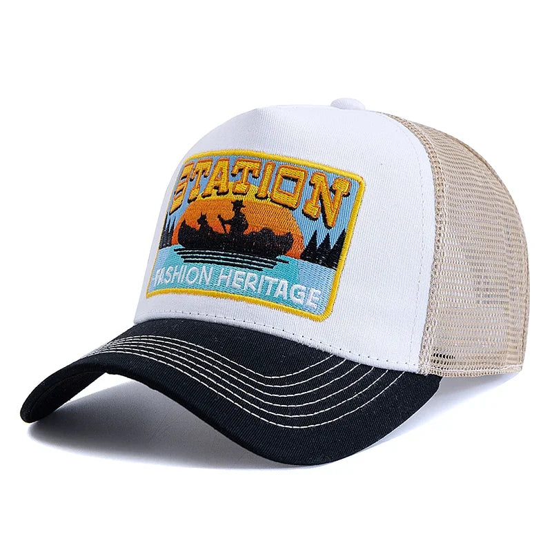 New Style Summer Fishing Cap Breathable Mesh Trucker Hat Men Women Fisherman Embroidered Design Snapback Hat Outdoor Fishing