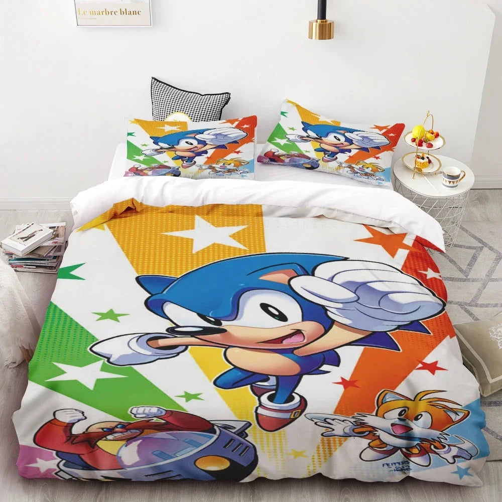 Dynebetræk Sonic 3D Eksklusivt tegneserie-anime-sengetøjssæt med digitaltryk til ungdom, hjem og børn – drenge