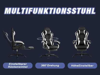 WOTSTA Gaming Chair with Footrest Gamer Chairs Ergonomic with Lumbar Cushion Headrest Height Adjustable Computer Chair