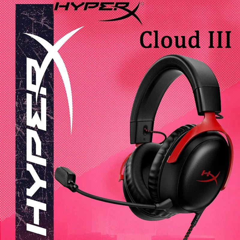 Auscultadores Gaming com Fio HyperX Cloud III com Áudio Espacial DTS X, Drivers de 53mm, Microfone com Cancelamento de Ruído – Auscultadores Gaming USB e 3.5mm para PC, PS5, Xbox e Switch