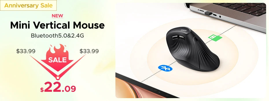 Ratón inalámbrico UGREEN Bluetooth 5.0 ergonómico, 4000DPI, 6 botones silenciosos, para MacBook, tabletas, portátiles, ordenador PC, 2.4G