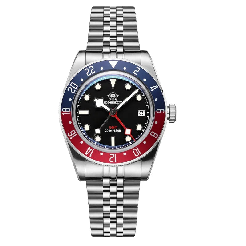 ADDIESDIVE GMT Quartz Watches Bubble Mirror Glass AD2044 Men's Sport Diver Watch 20Bar Waterproof Super Luminous Man WristWatch