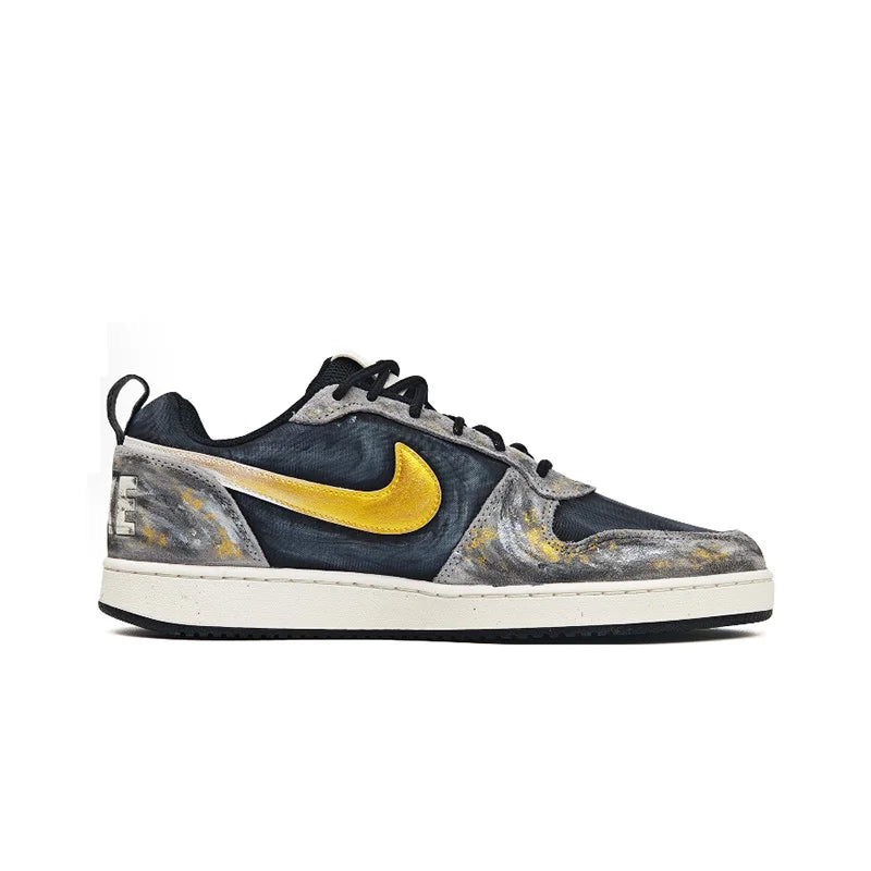 Custom Sneakers Nike Court Borough Custom "Black Gold Tarot & Apollo"  Low-Top Men's Sneakers