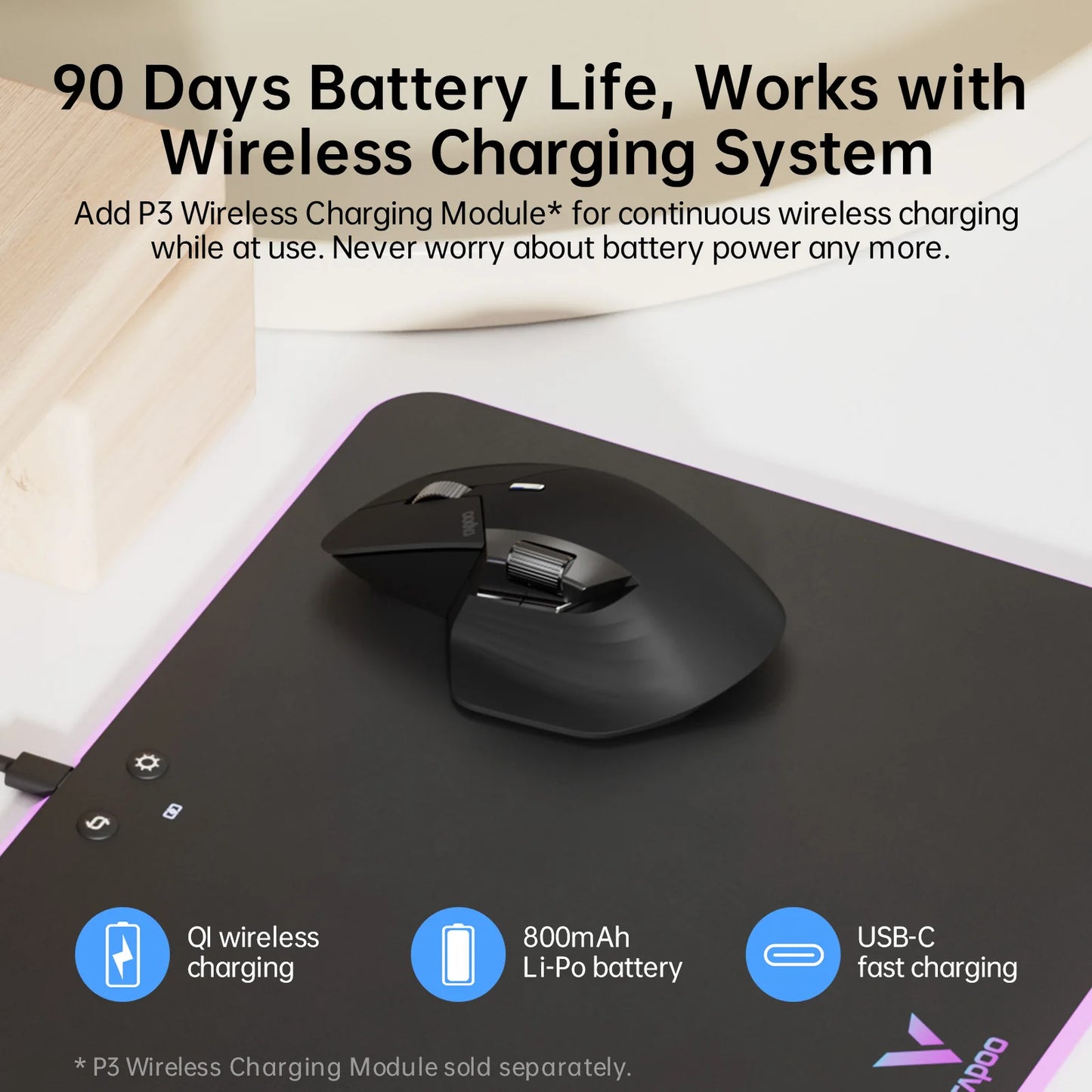 Rato Sem Fios Recarregável Multimodo Rapoo MT760L/MT760M Ergonómico 4000 DPI com Suporte até 4 Dispositivos Bluetooth