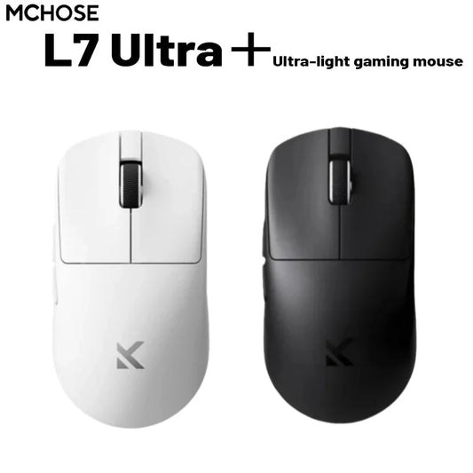 MCHOSE L7 Ultra+ medelstor/stor handmus för gaming och e-sport, PAW3950, trådlös med tre lägen, lätt kontorsmus med dubbeldrift för dator