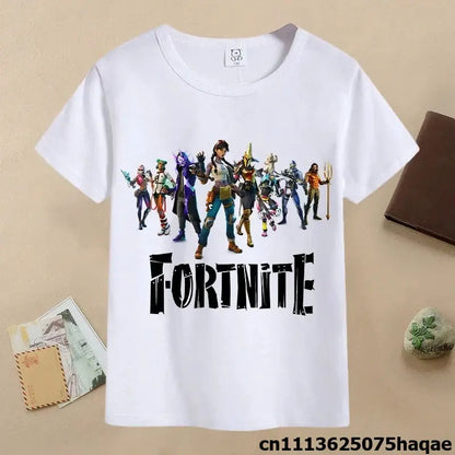 T-shirt de verão para criança Fortnites, com estampado de figura de jogo em estilo cartoon, T-shirt casual desportiva para rapaz, manga curta, vestuário infantil