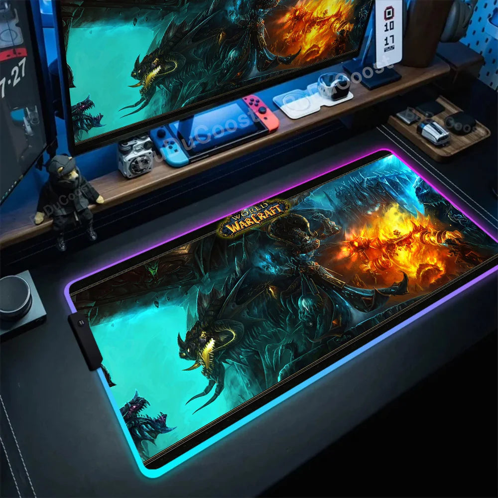RGB Mouse Pad Game World Of Warcraft Large Table Pad Computer Accessories XXL Laptop Antislip Keyboard Pad LED Backlight Deskmat