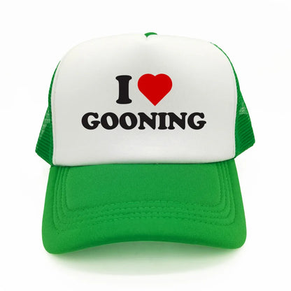 Αστεία καπέλα μπέιζμπολ «I Love Gooning» – Δροσερά καλοκαιρινά ανδρικά καπέλα από πλέγμα – Χιουμοριστικά καπέλα τύπου «Trucker» – Unisex καπέλα από πλέγμα για υπαίθριες δραστηριότητες – MZ-080