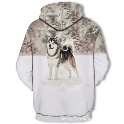 Neuer modischer Hoodie mit 3D-Tierprint für Herren und Damen, personalisiertes Design, Sweatshirt mit Schnee- und Doppelwolf-Motiv, Harajuku Oversized Hoodie