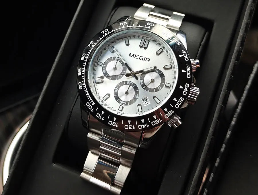 Montre homme MEGIR, marque de luxe, montre de sport à quartz, bracelet en acier inoxydable, étanche, chronographe, montre-bracelet