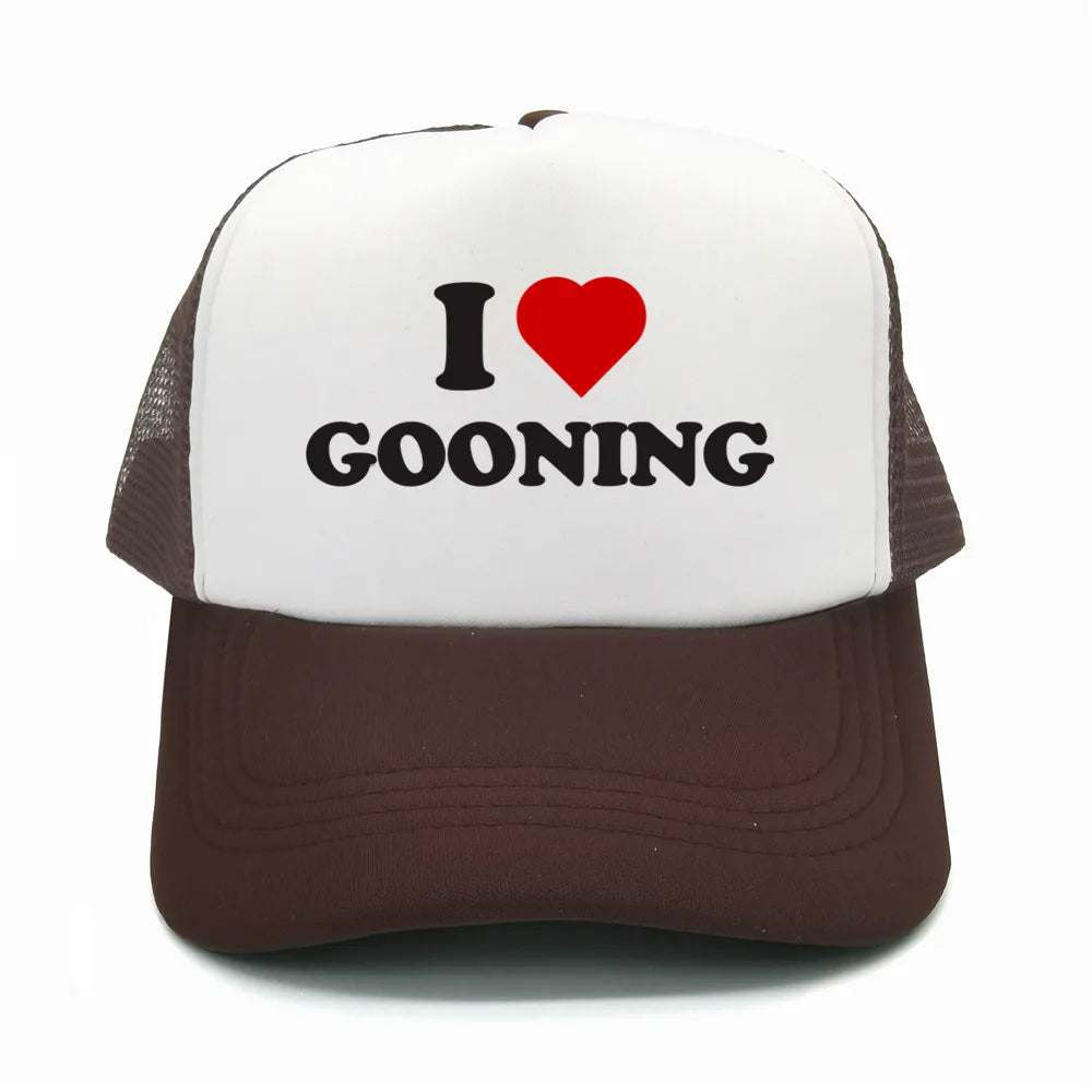 Αστεία καπέλα μπέιζμπολ «I Love Gooning» – Δροσερά καλοκαιρινά ανδρικά καπέλα από πλέγμα – Χιουμοριστικά καπέλα τύπου «Trucker» – Unisex καπέλα από πλέγμα για υπαίθριες δραστηριότητες – MZ-080