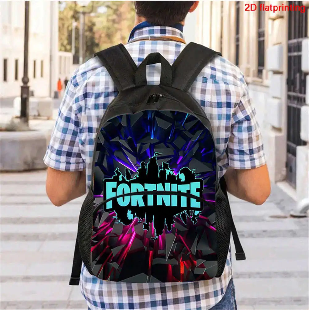 Conjunto de Mochila Fortnite Cartoon de 3 Peças Unissexo para Rapazes e Raparigas, Mochila com Bolso Frontal, Mala a Tiracolo e Estojo, Presente Ideal