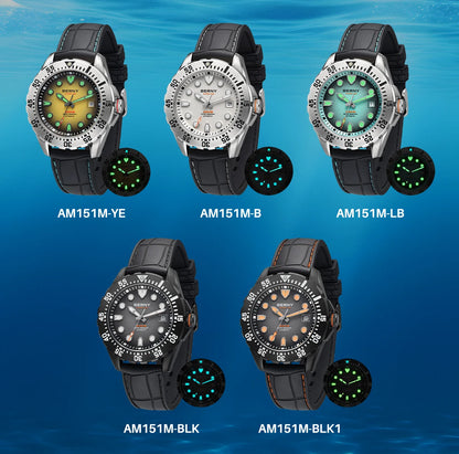 BERNY Men's Automatic Diver Watch Supper Luminous Sapphire AR Coated MIYOTA 8215 316LStainless Steel Single Crown Diving Watches