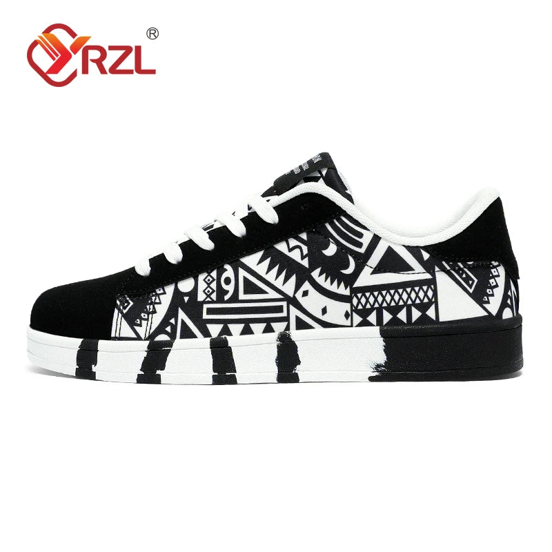 YRZL Scarpe sportive da running da uomo in tela con stile geometrico, sneakers stringate, scarpe da skate da uomo alla moda per coppie con stampa graffiti