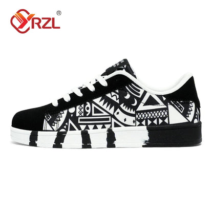 YRZL Scarpe sportive da running da uomo in tela con stile geometrico, sneakers stringate, scarpe da skate da uomo alla moda per coppie con stampa graffiti