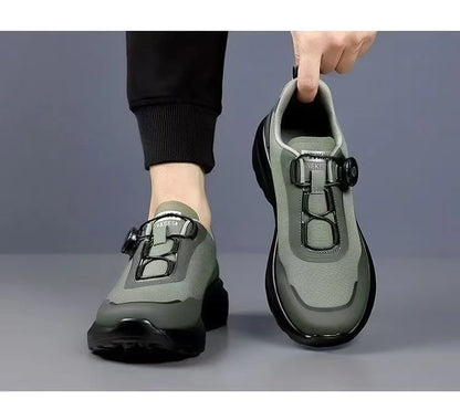 Chaussures de course décontractées noires pour hommes, bouton rotatif, antidérapantes, semelle épaisse, baskets d'extérieur