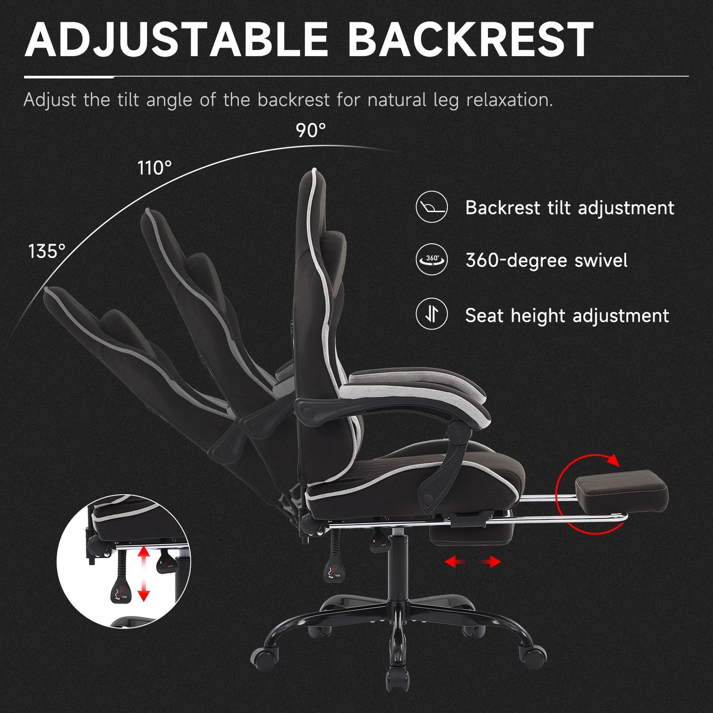 Gaming Chair with Footrest Gamer Chairs Ergonomic with Lumbar Cushion Headrest Gaming Chair Height Adjustable Computer Chair